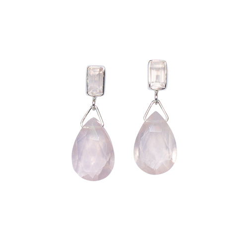 Conrad Drop Earrings Rose Quartz Sterling Silver - Handmade Bali