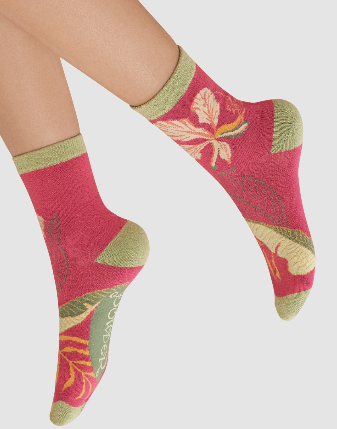 Ladies' Ankle Socks - Delicate Tropical - Dark Rose