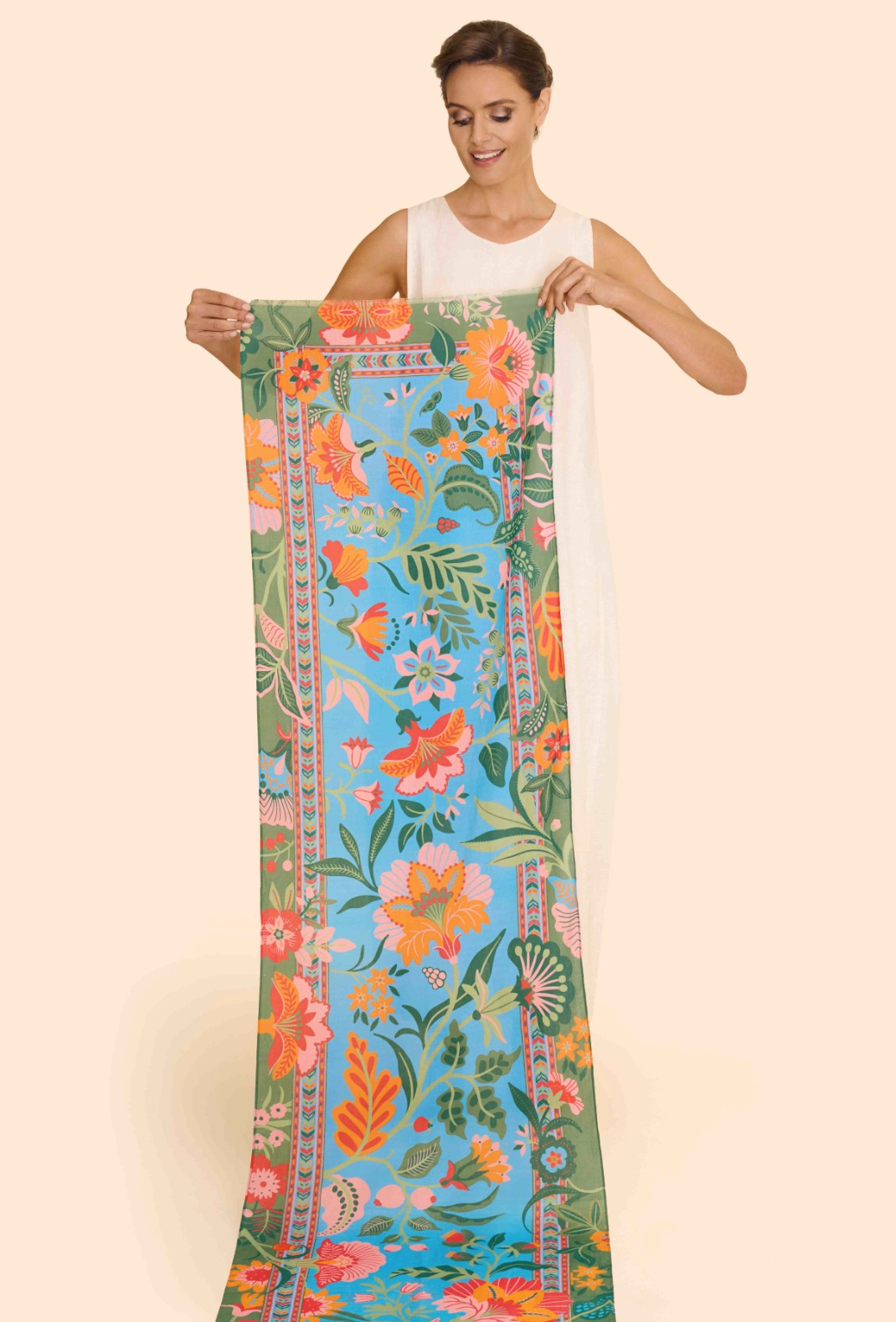 Cotton Scarf - Folky Floral - Cornflower