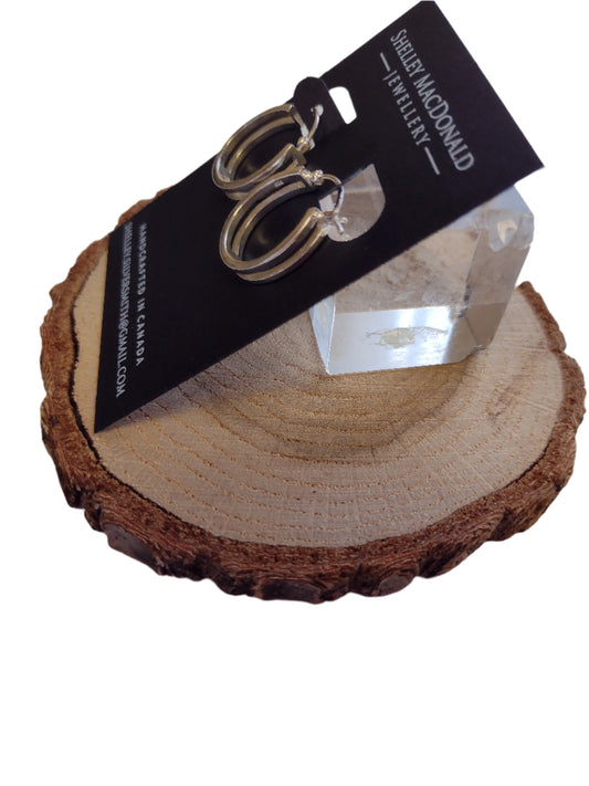 Double Line Silver Hoops