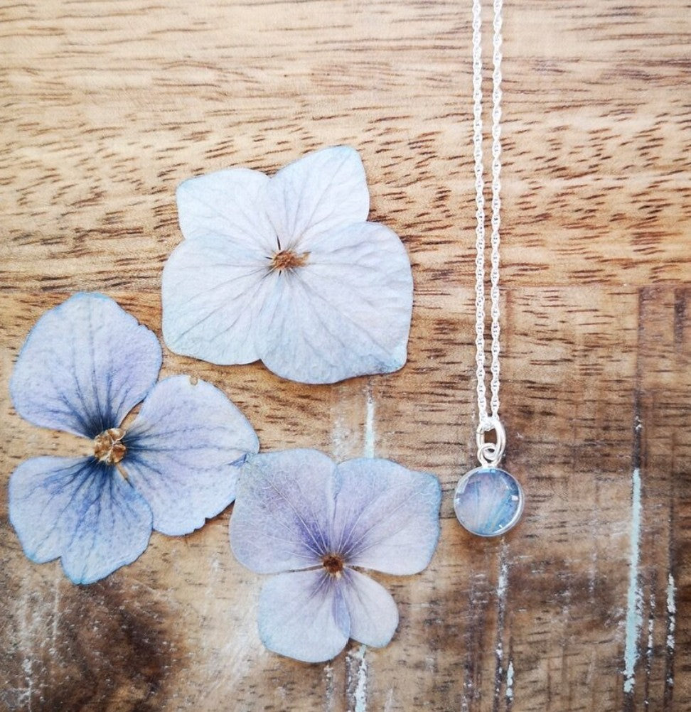 Hydrangea Necklace w sterling silver chain