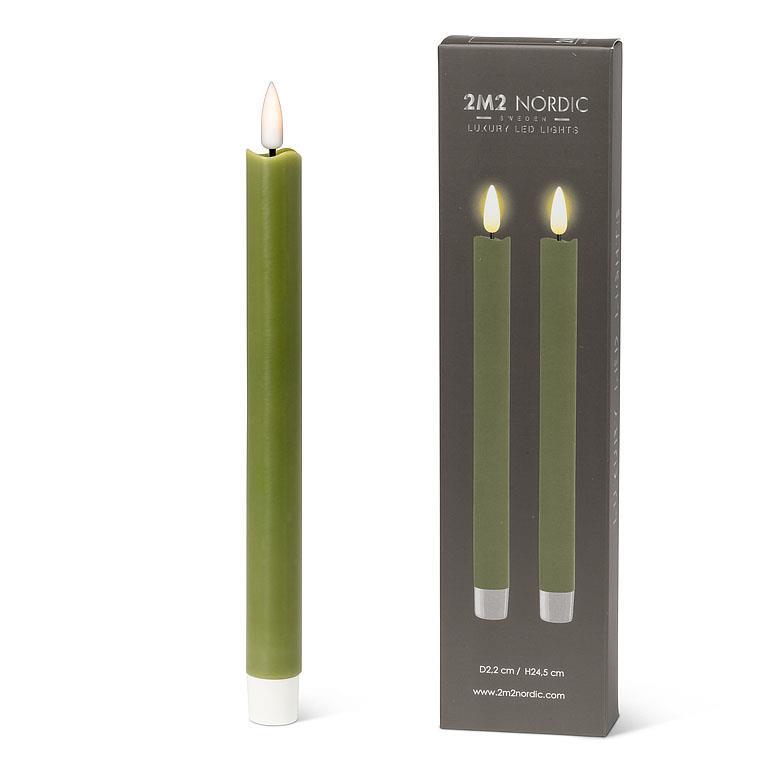 LED Taper Candle Set of 2 - green