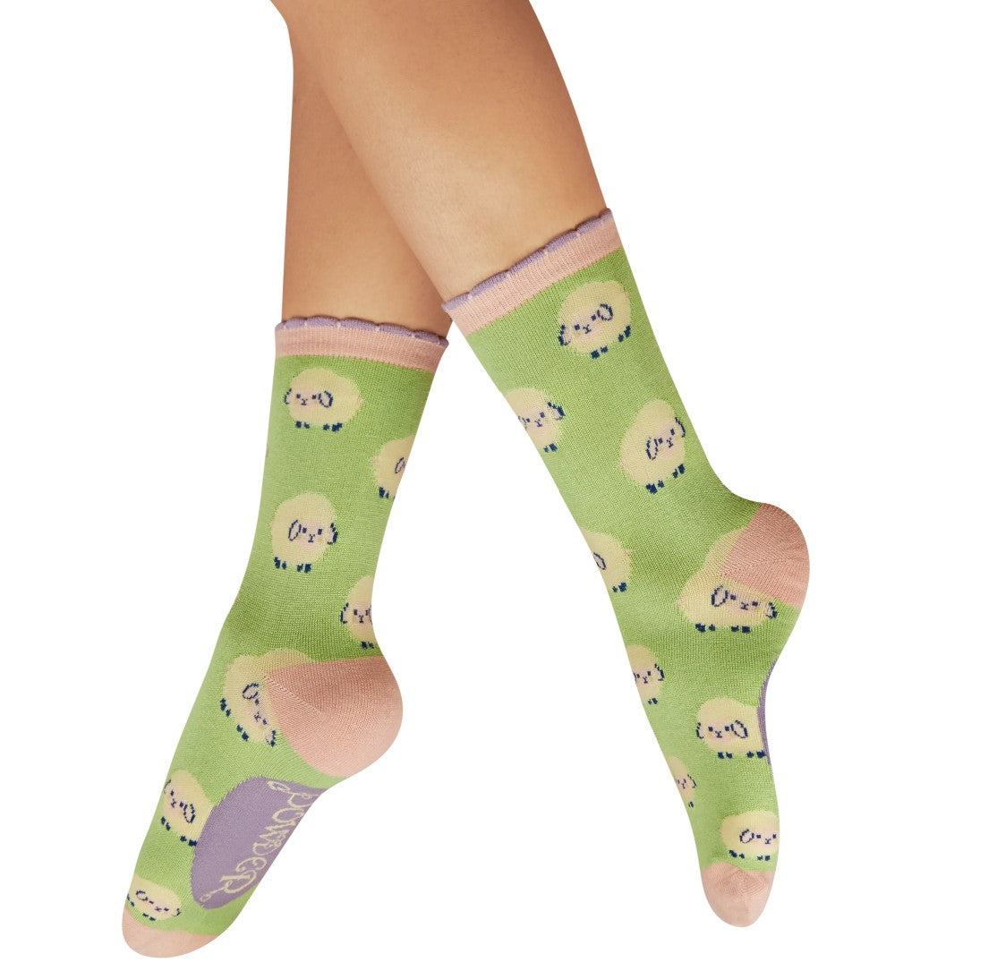 Ladies' Ankle Socks - Marshmallow Sheep - Mint
