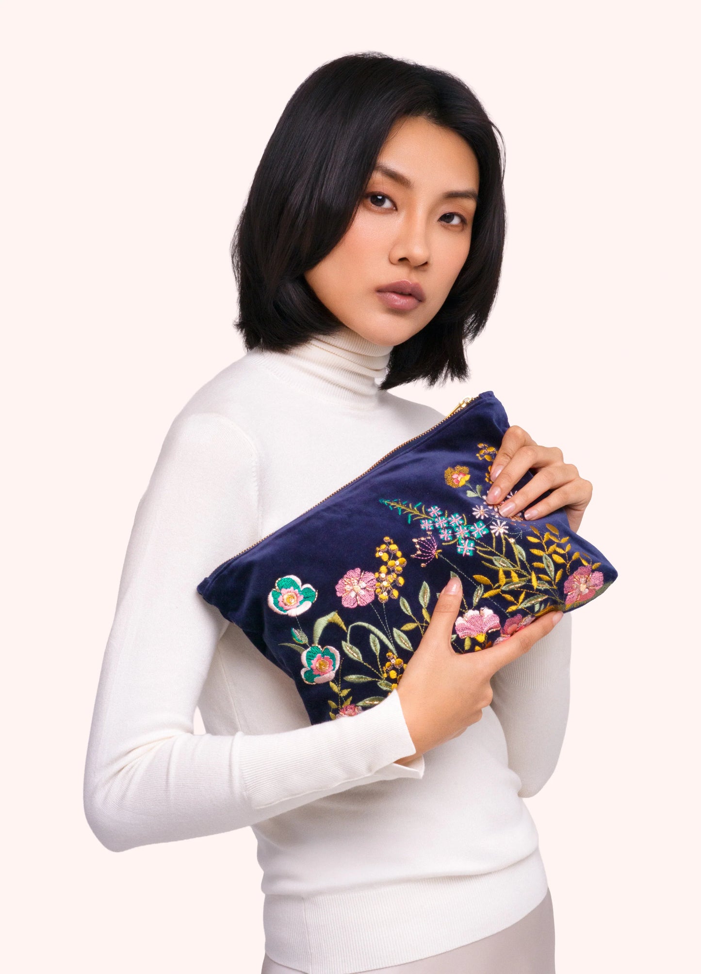 Navy Floral Hedgerow Zip Pouch