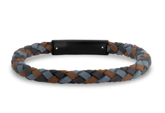 Tri-Color Woven Leather Bracelet (6mm) - 8"