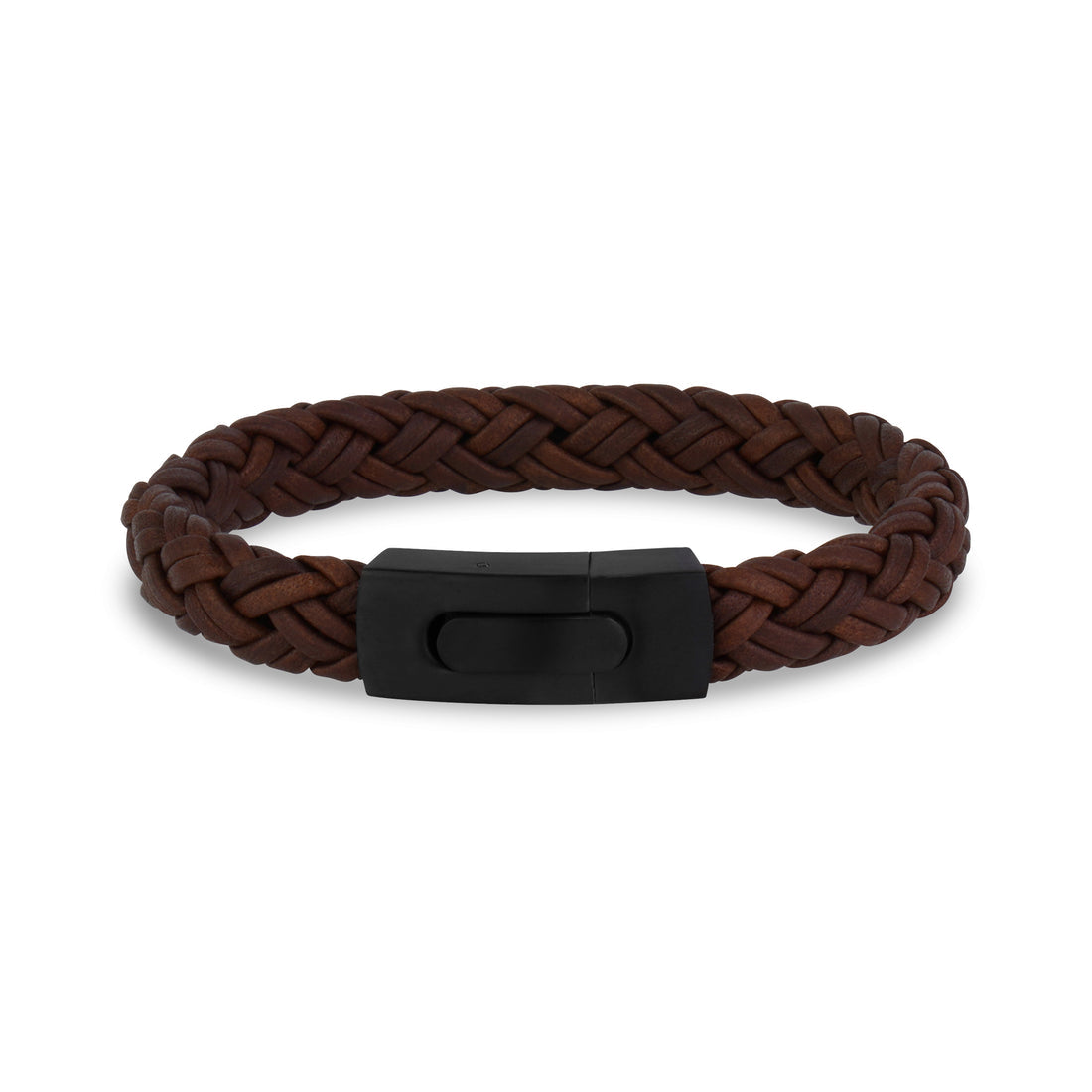 10mm Flat Braided Brown Leather Bracelet 8.5" - Men's