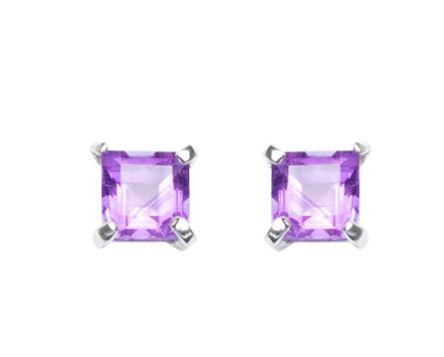 Boucles d'Oreilles Clous Pierre Carrée Symi Améthyste