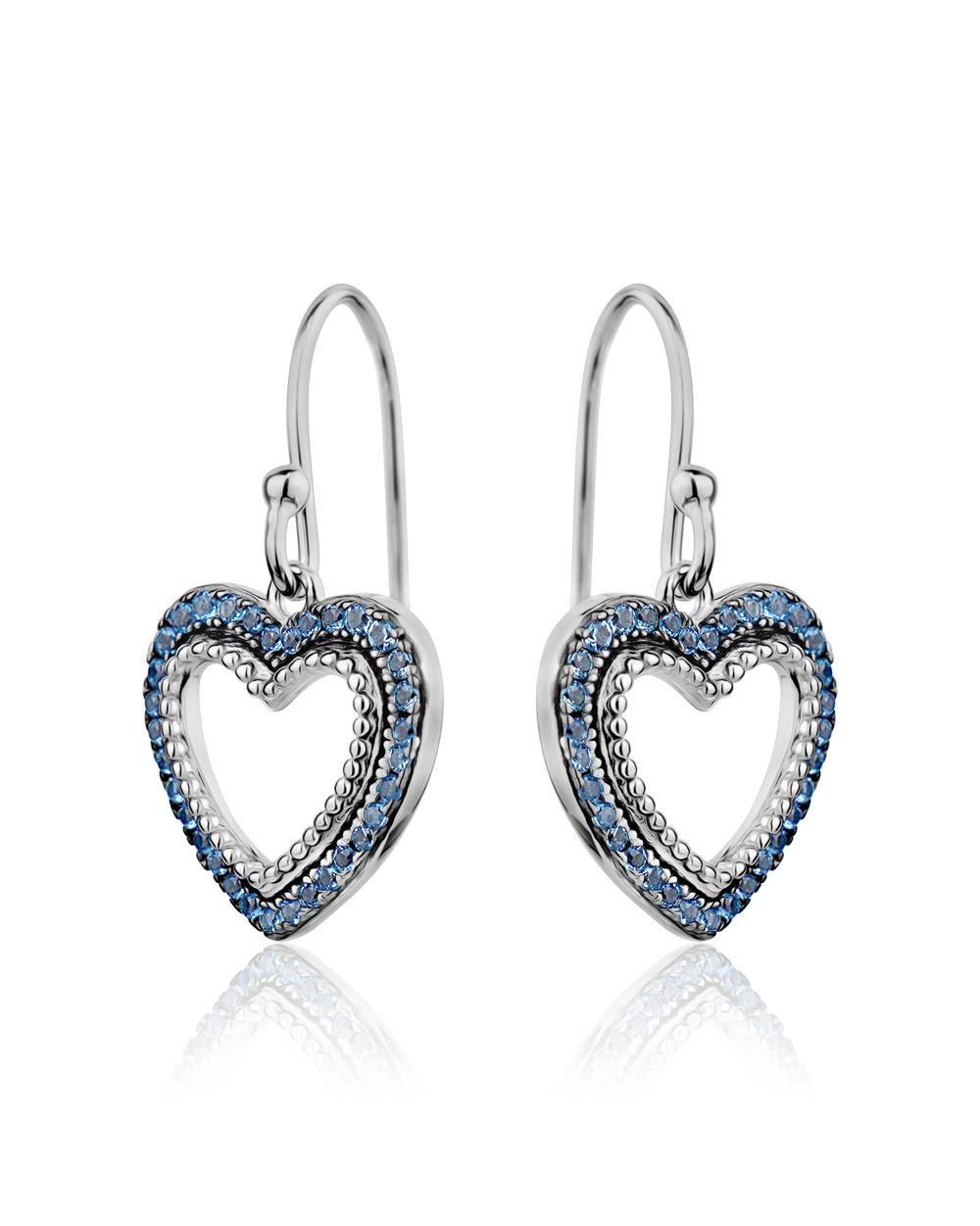 Heart Earrings with Blue Cubic Zirconia
