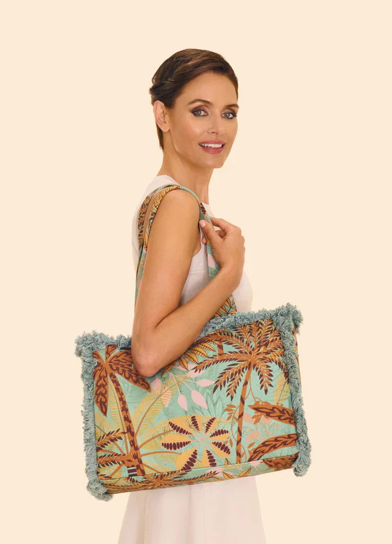 Powder UK Fringed Box Tote Patterned Palms