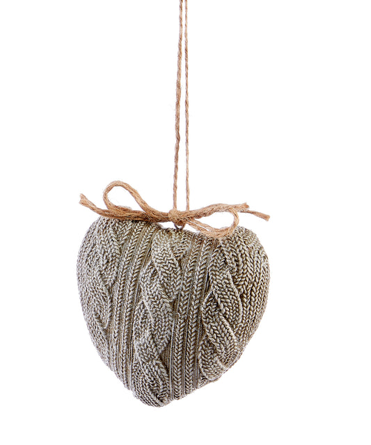 Knit Heart Ornament, Grey