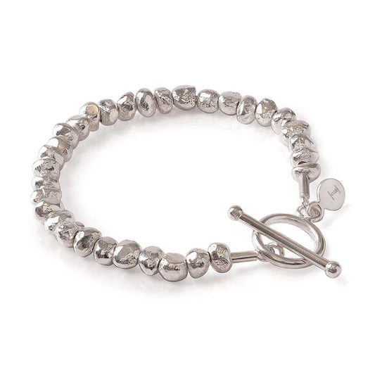 Silver Beaded Chain Bracelet with Toggle Clasp