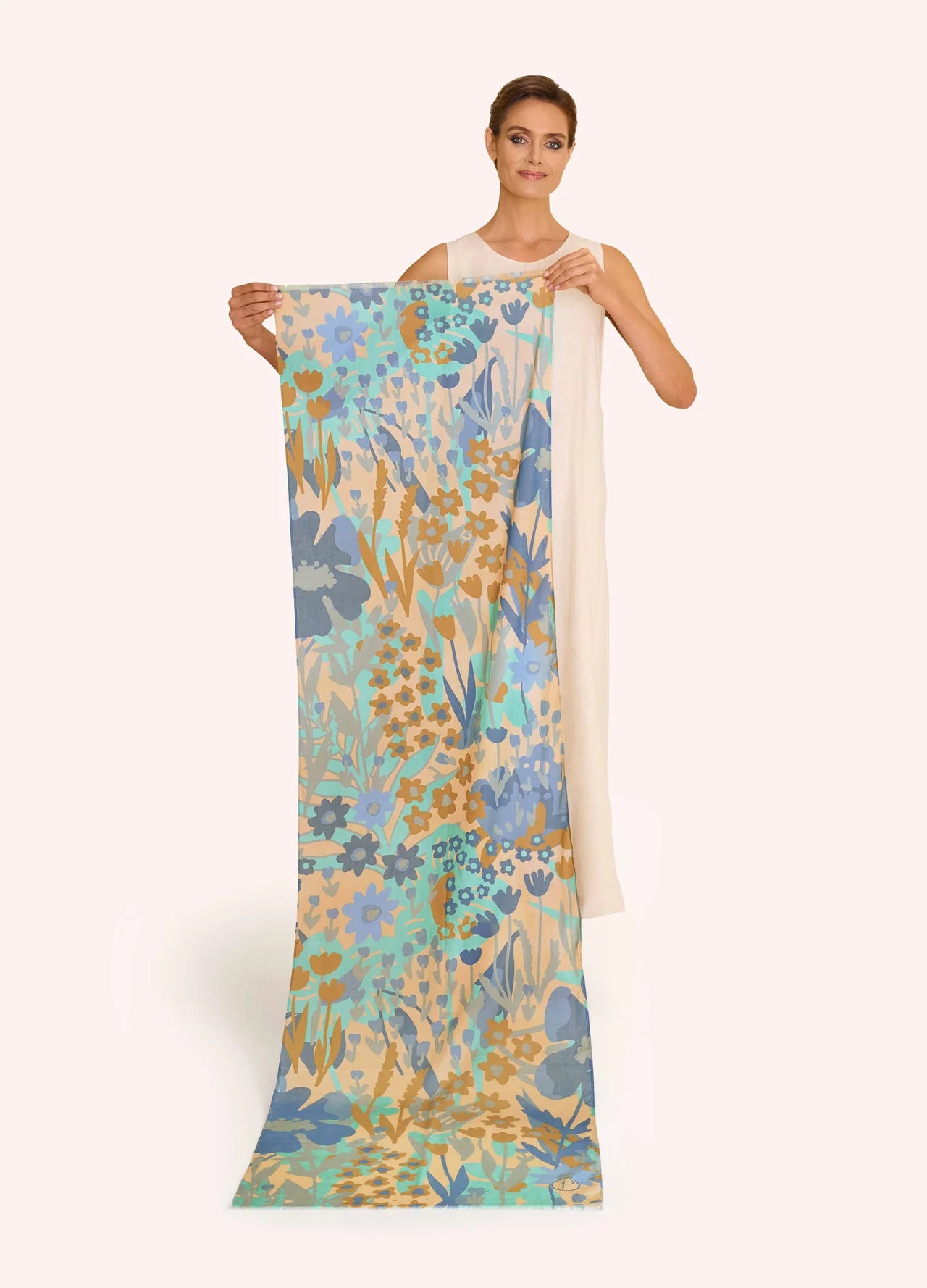 Springtime Floral in Denim Cotton Scarf
