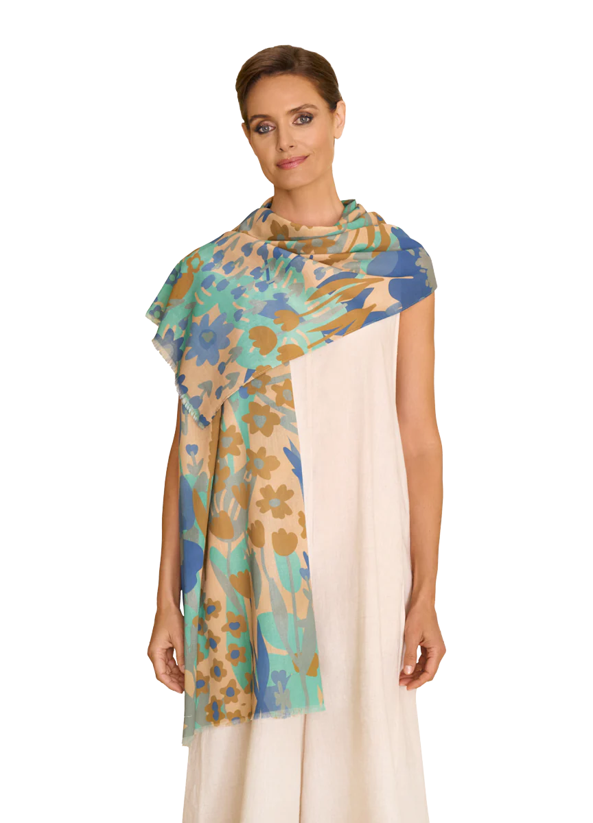 Springtime Floral in Denim Cotton Scarf