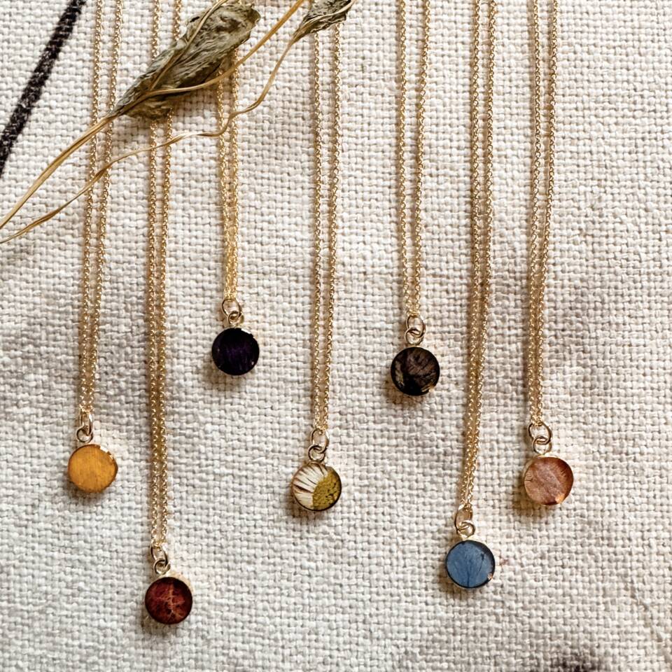 Iris Necklace Gold-Filled 8mm Round Real Flower - Made in Canada