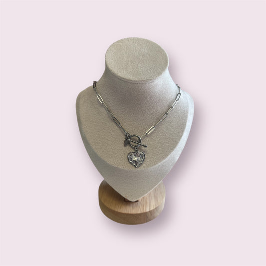 Hammered Heart Toggle Necklace