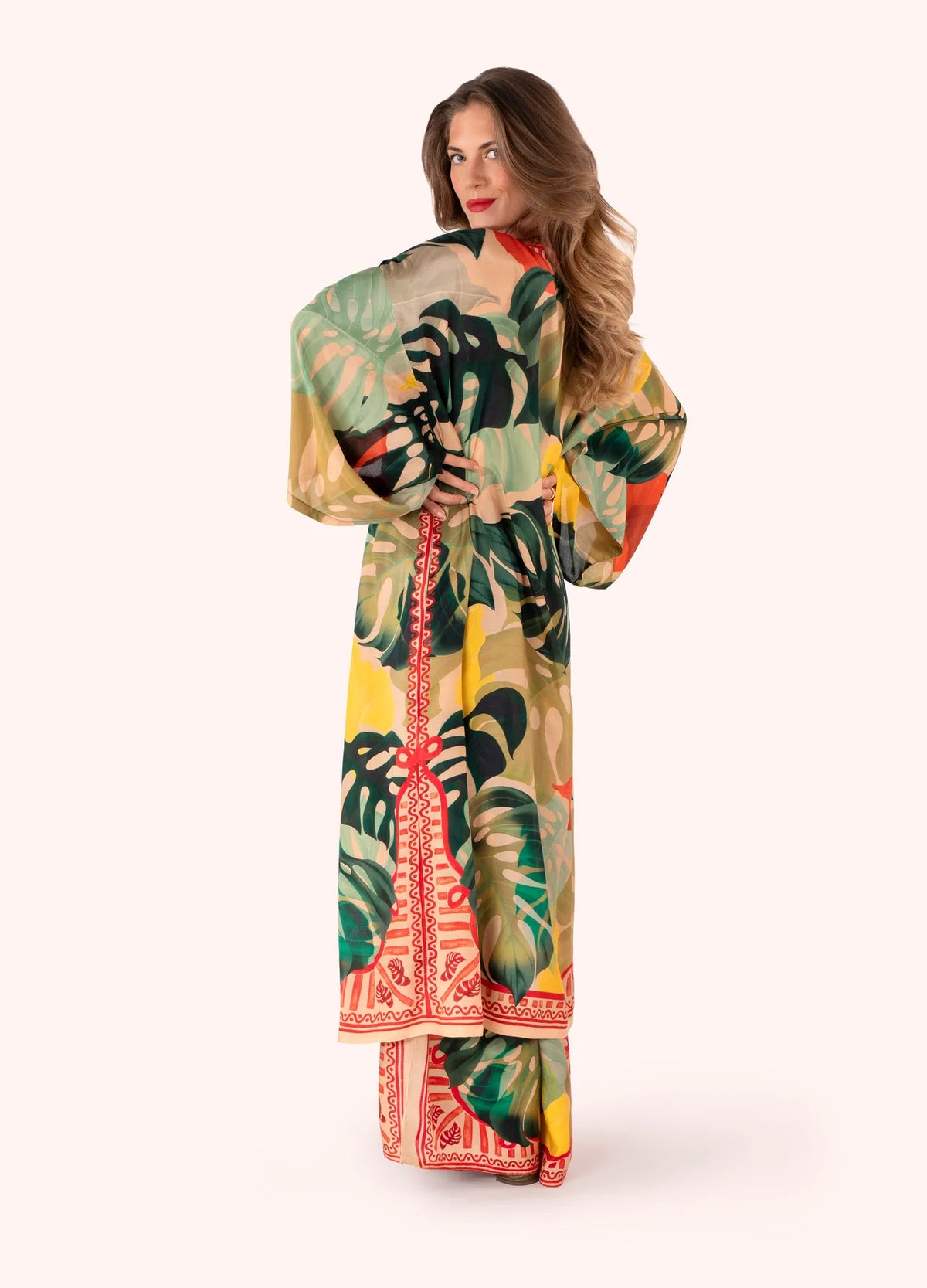 Exotic Leaves Long Kimono Gown
