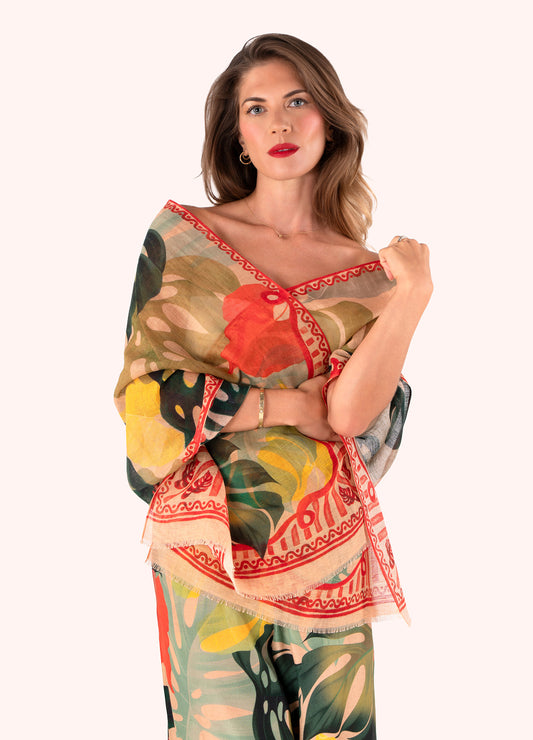 Exotic Leaves Linen & Cotton Scarf