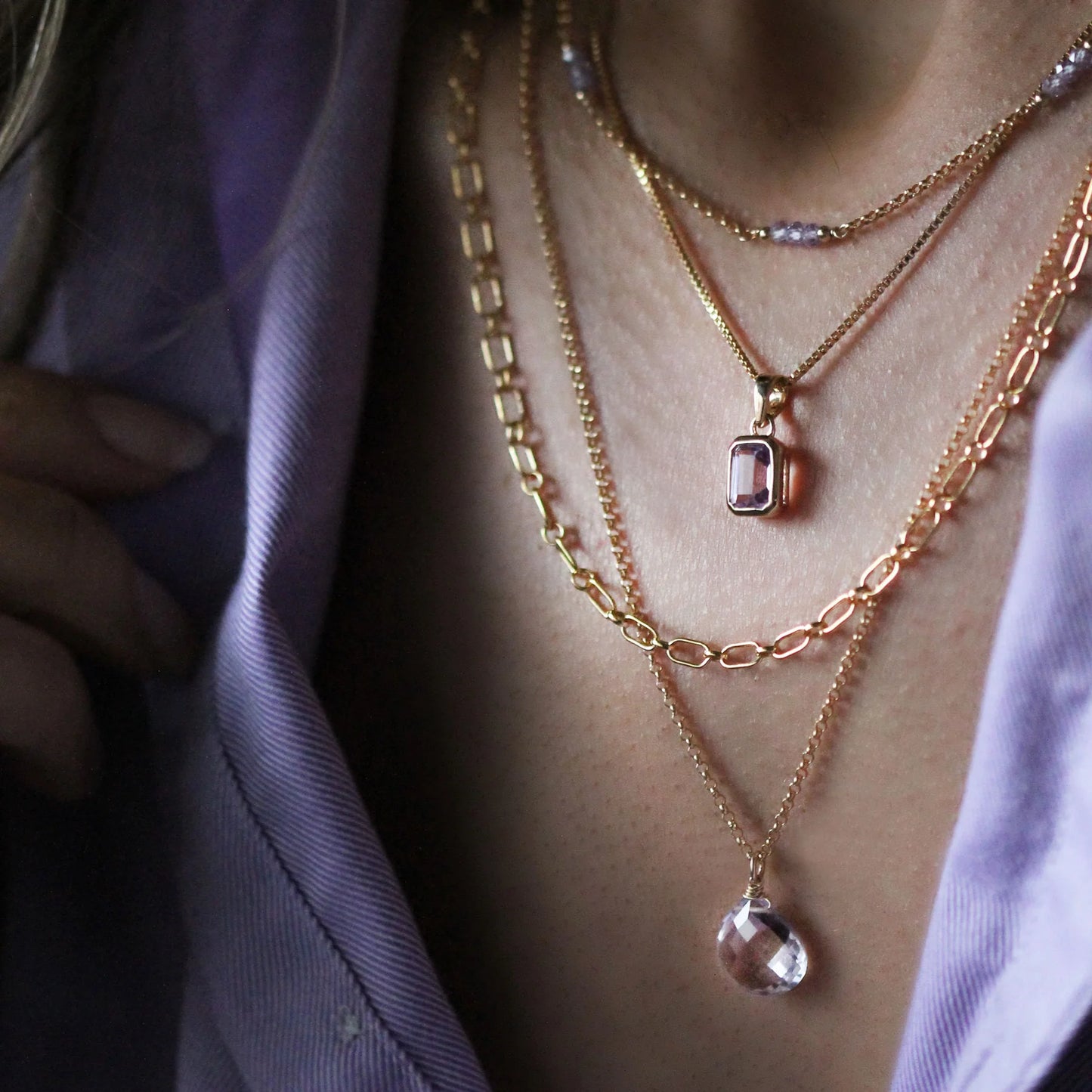 Mini Angie Necklace Pink Amethyst