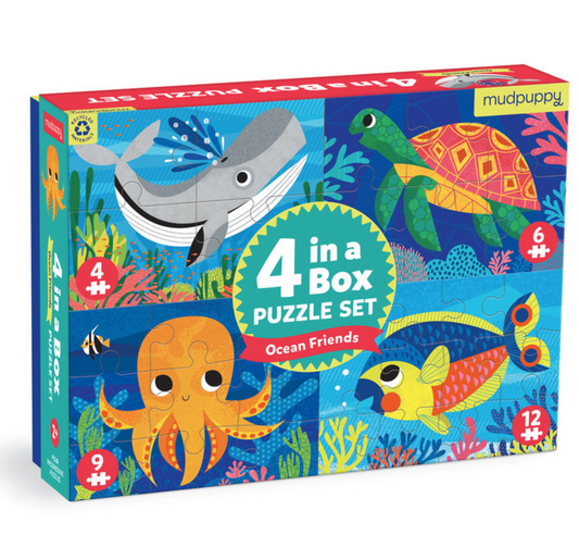 Ocean Friends 4-in-a-Box Puzzle Set