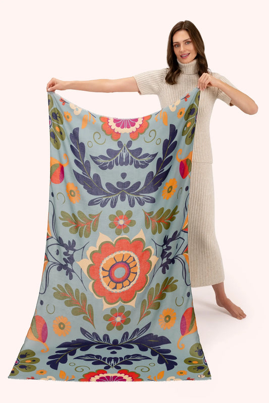 Print Scarf Folk Floral, Winter Ice