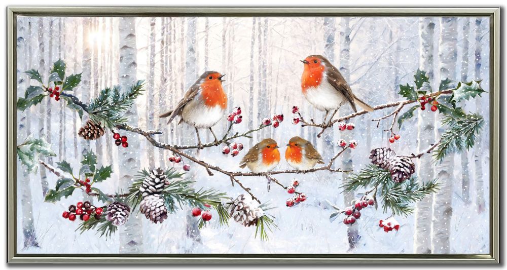 Robins In Winter Forest Artwork
