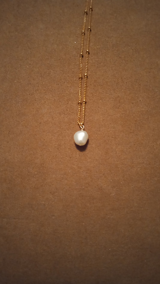 Satellite Chain with Baroque Pearl with Extender Gold Filled