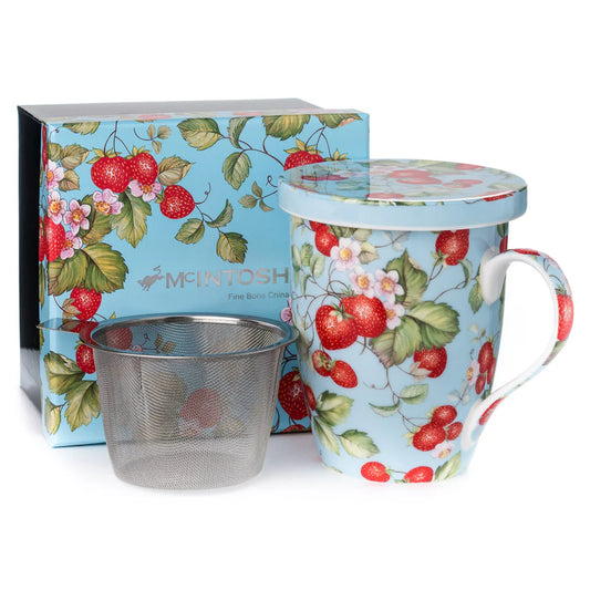 Strawberries Forever Tea Mug with Lid & Infuser