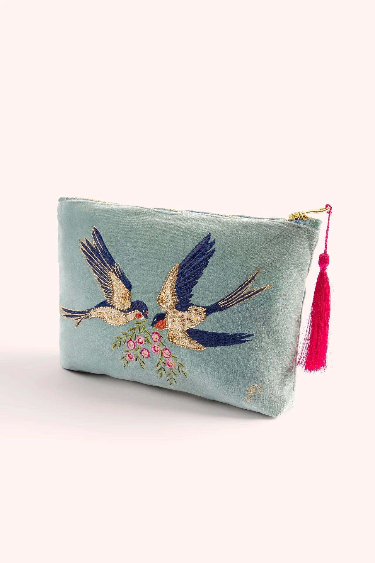 Velvet Zip Pouch Swooping Swallows
