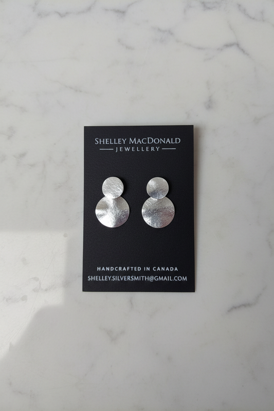 Large Satin Circle Dangle Earrings on Marble