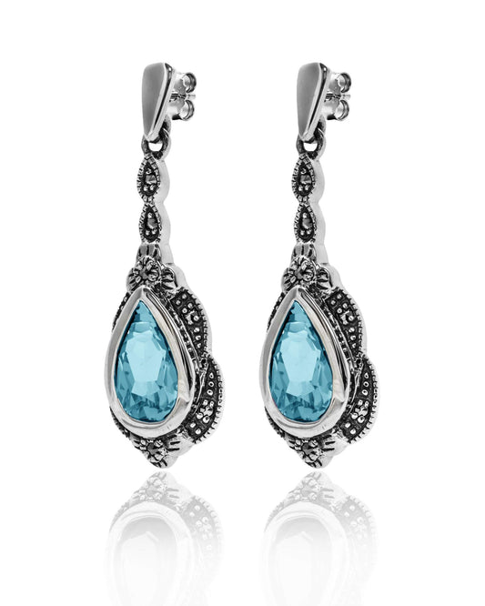 Blue Topaz Drop Marcasite Earrings