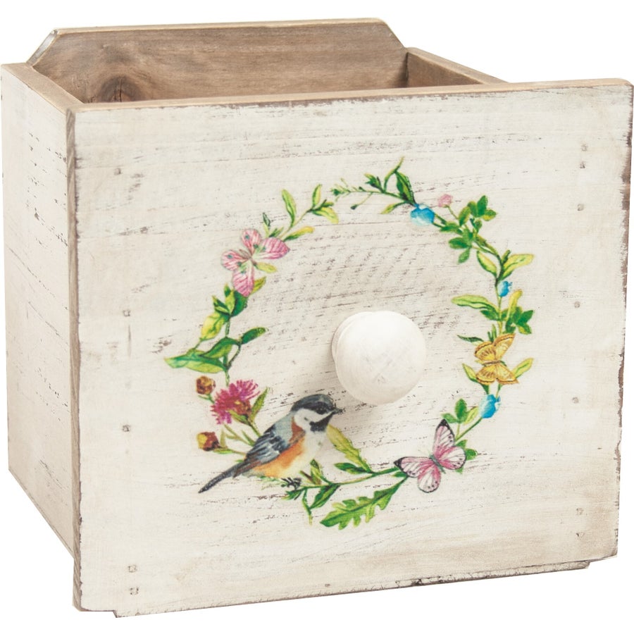 Floral Wreath/Bird Design Drawer Container