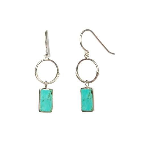 Hand Cut Turquoise with Hand Hammered Circle Earring