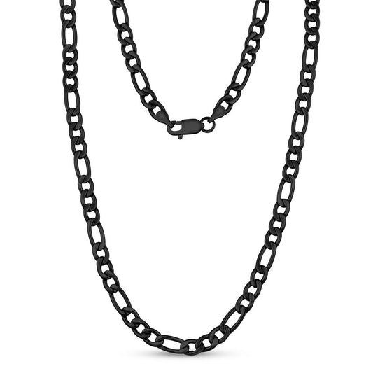 7mm Black Figaro Link Necklace