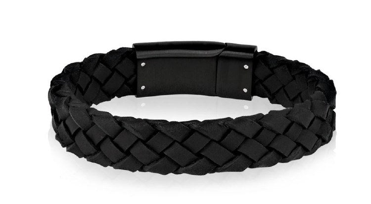Black Leather Bracelet 8.5