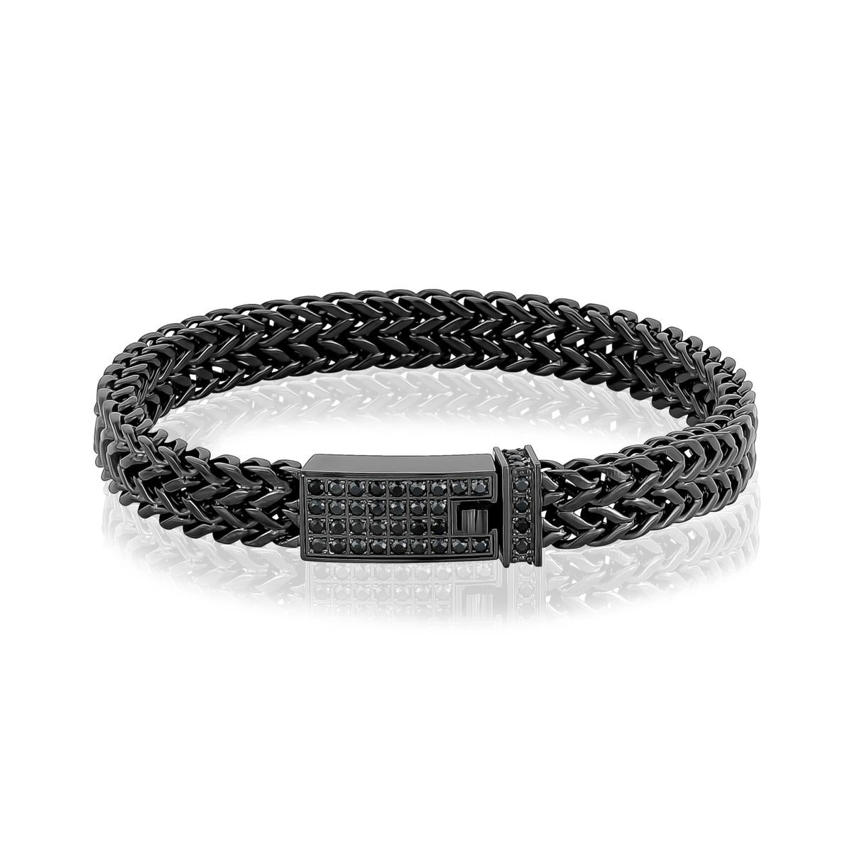 Black Double Franco Link Bracelet W/ Black C.Z