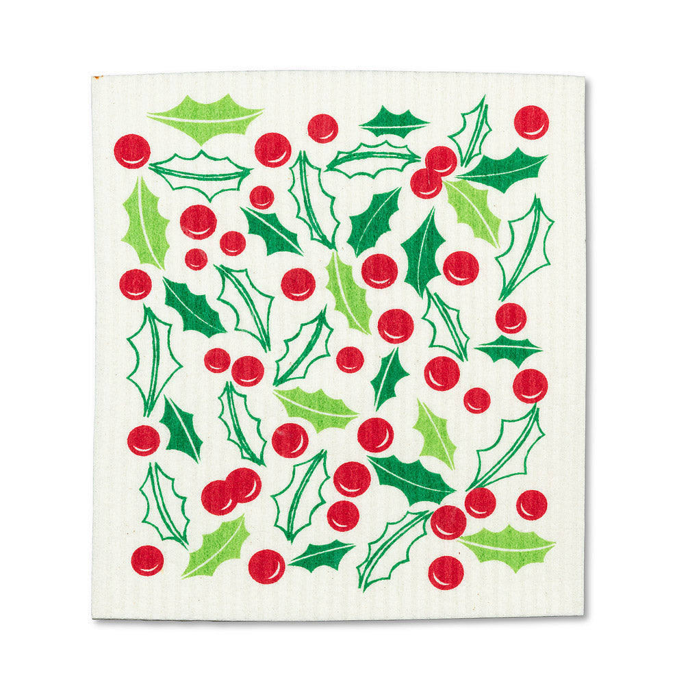 Holly and Mistletoe Dishcloths set of 2