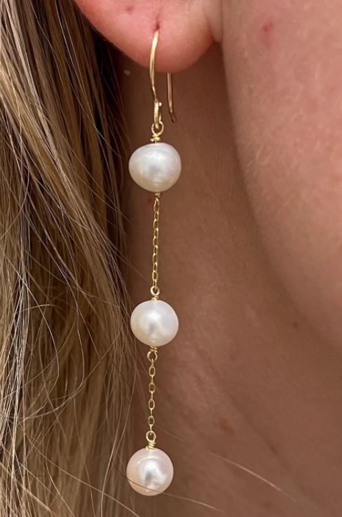 Maisie Triple Pearl Chain Dangle Earrings
