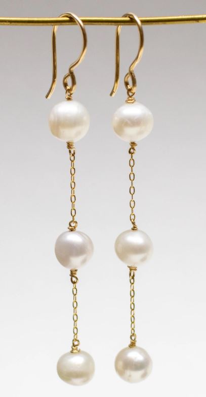 Maisie Triple Pearl Chain Dangle Earrings