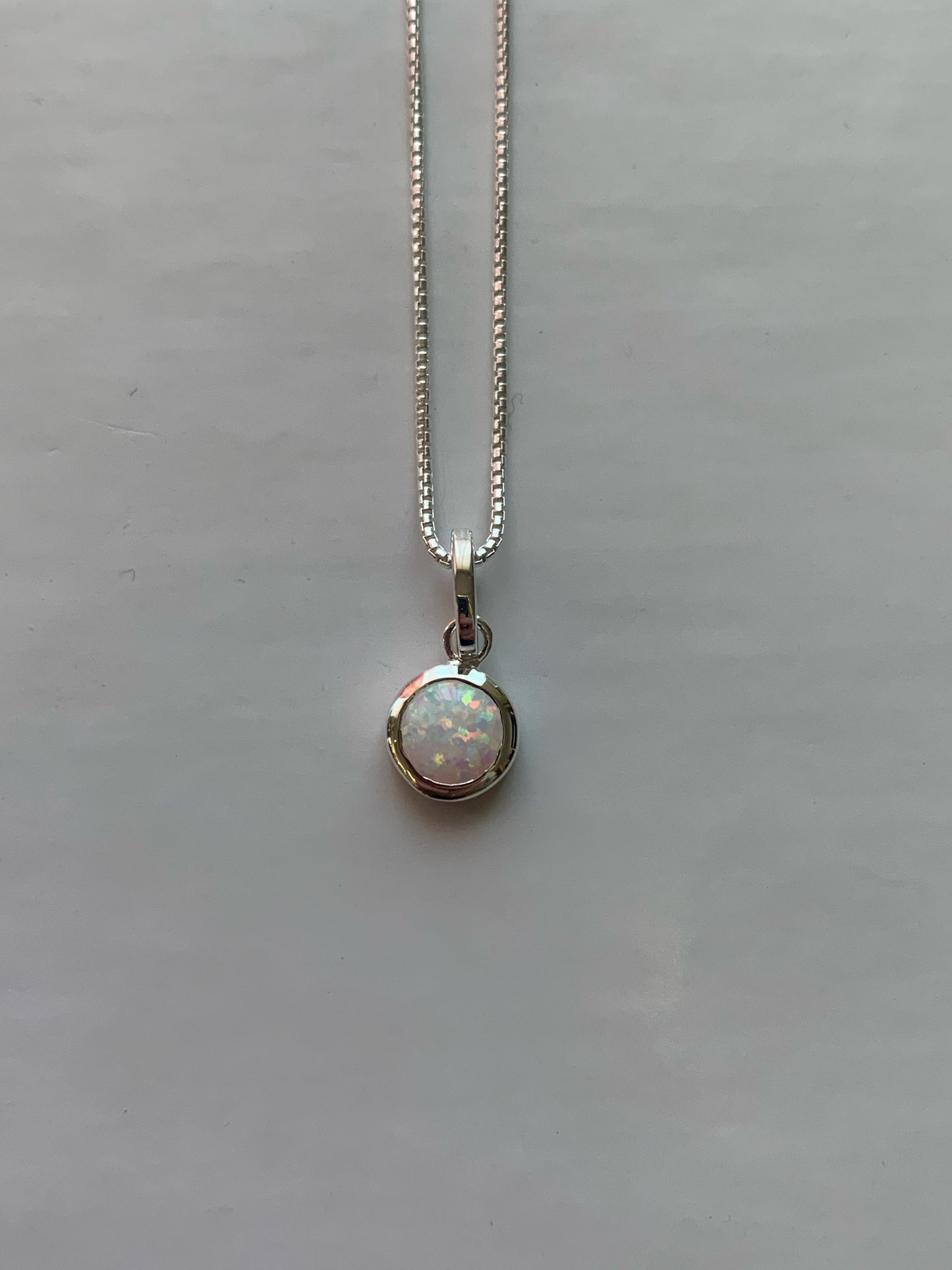 White Opal Silver Necklace Small