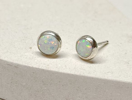 Opal Silver Stud Earrings