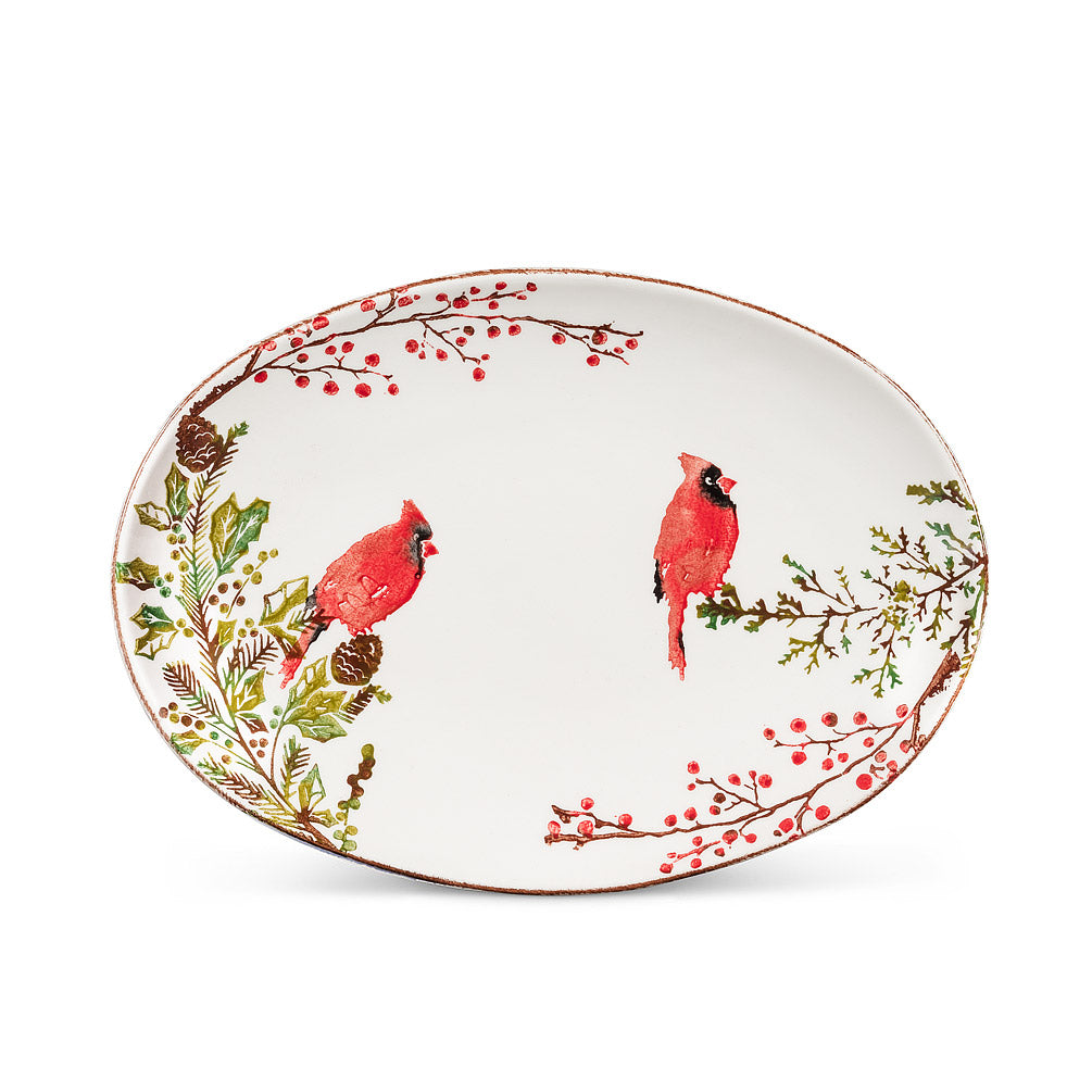 Pine & Cardinal Medium Oval Platter