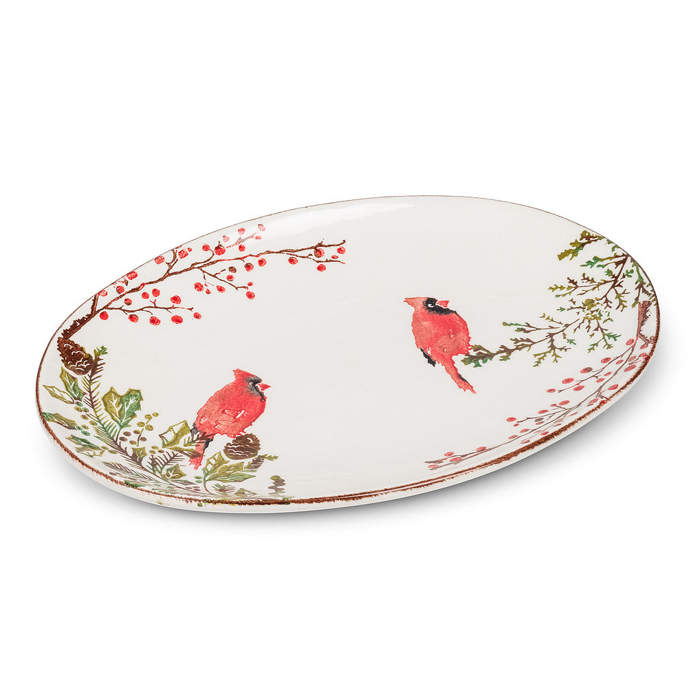 Pine & Cardinal Medium Oval Platter