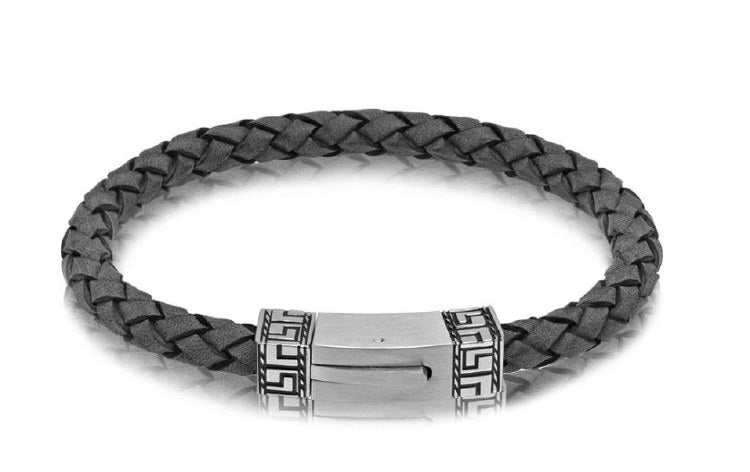 Grey Leather Bracelet 8.5