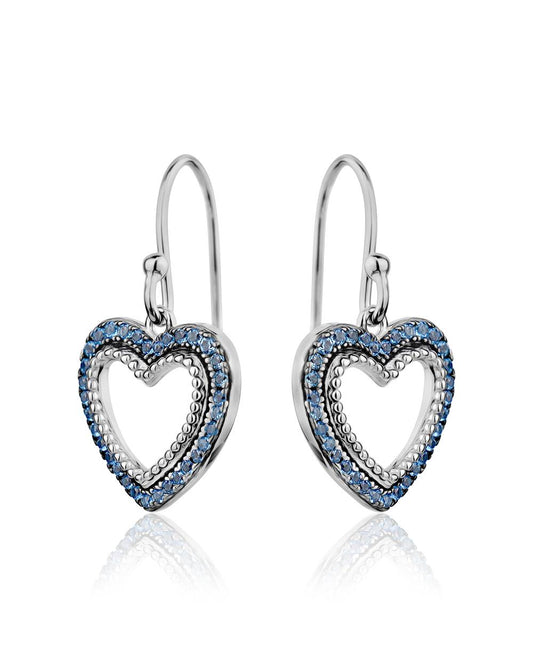 Boucles d'oreilles coeur avec zircon cubique bleu