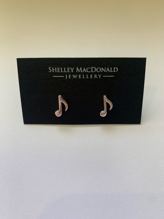 Small Musical Note Stud Earrings Sterling Silver - Handmade Canada